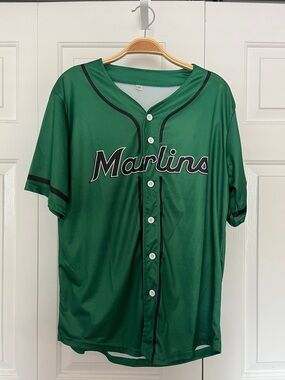 Marlins x Flanigan’s Green Button-Up Baseball Jersey
